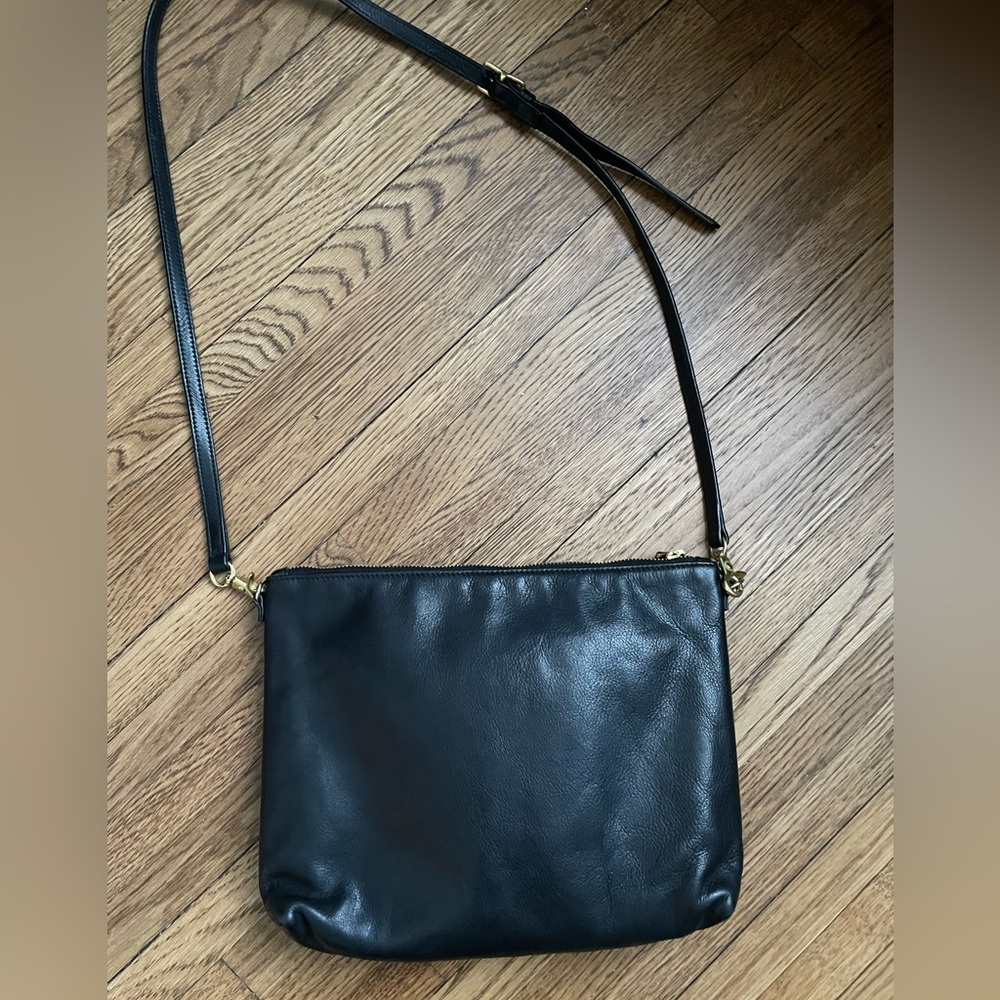 Minimalist Black Leather Crossbody Diaper Bag